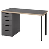 LAGKAPTEN / ALEX Desk, grey/wood effect black, 120x60 cm