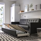 LANDSKRONA 3-seat sofa-bed, Grann/Bomstad black/metal