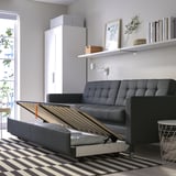 LANDSKRONA 3-seat sofa-bed, Gunnared dark grey/metal
