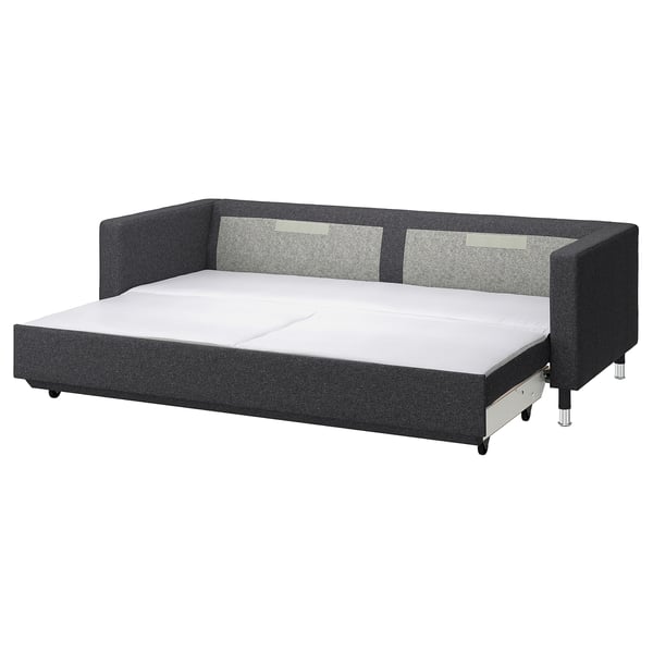 LANDSKRONA 3-seat sofa-bed, Gunnared dark grey/metal