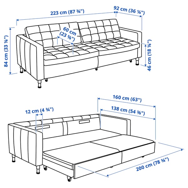 LANDSKRONA 3-seat sofa-bed, Gunnared dark grey/metal