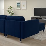 LANDSKRONA 3-seat sofa, with chaise longue/Djuparp dark blue/metal