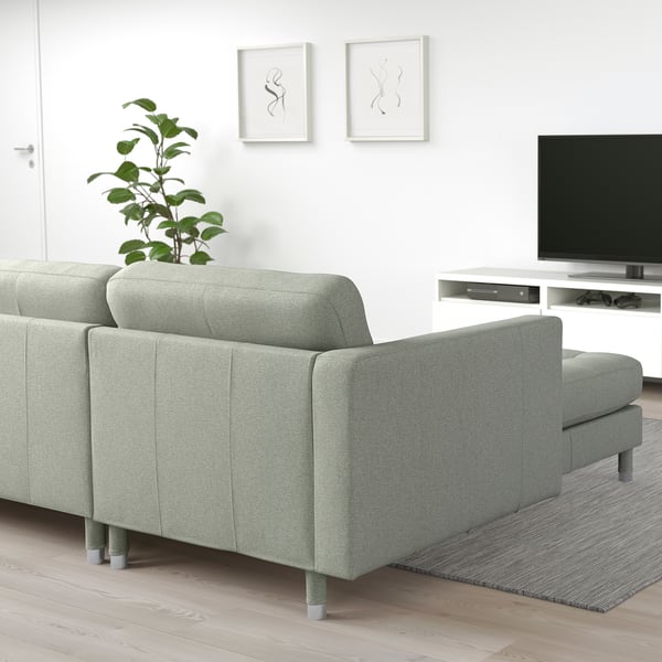 LANDSKRONA 3-seat sofa, with chaise longue/Gunnared light green/metal