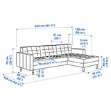 LANDSKRONA 3-seat sofa, with chaise longue/Gunnared light green/metal