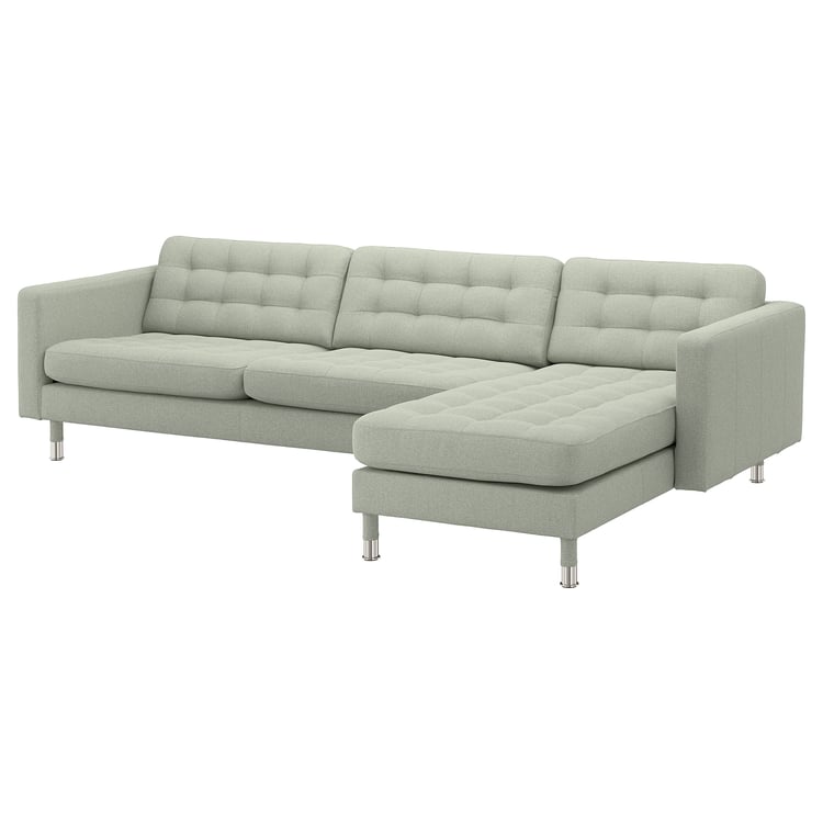 LANDSKRONA 4seat sofa, with chaise longue/Gunnared light green/metal