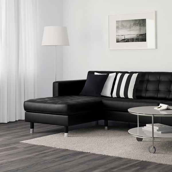 LANDSKRONA 5-seat sofa, with chaise longues/Grann/Bomstad black/metal
