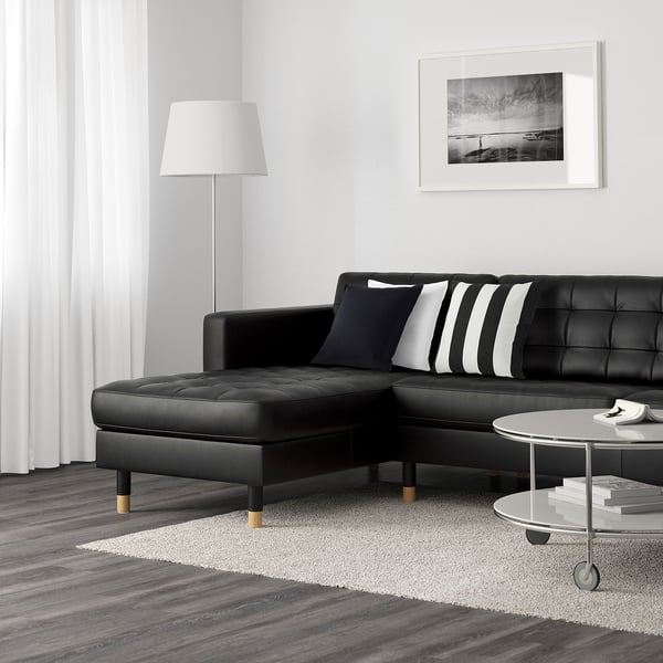 LANDSKRONA 5-seat sofa, with chaise longues/Grann/Bomstad black/wood