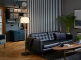 LANDSKRONA Three-seat sofa, Grann/Bomstad black/metal