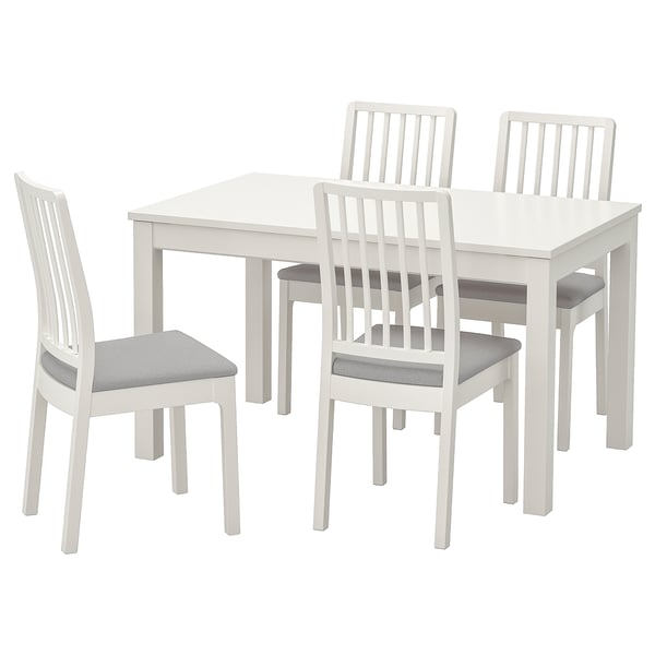 LANEBERG / EKEDALEN Table and 4 chairs, white/white light grey, 130/190x80 cm