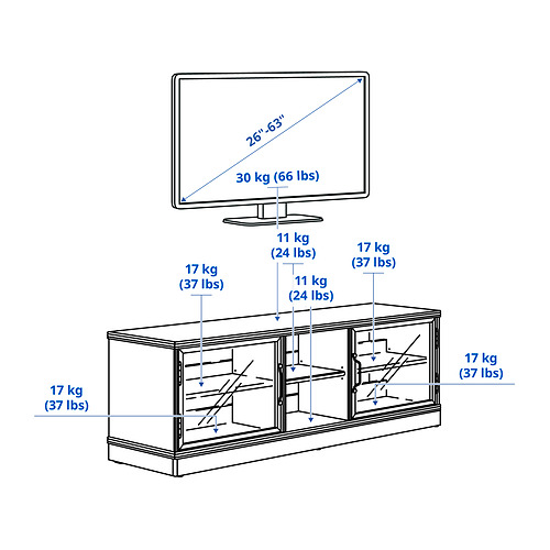 LANESUND TV bench, grey-brown, 161x47x55 cm