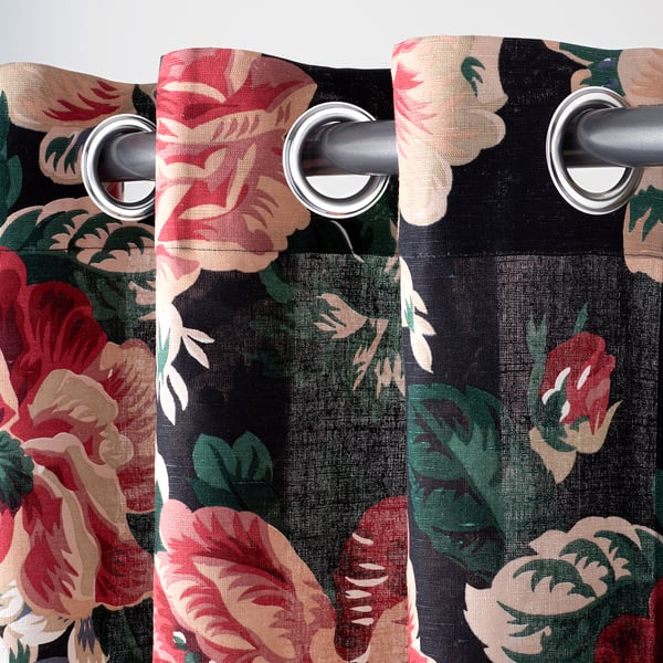 Leikny Curtains 1 Pair Black Multicolour Ikea