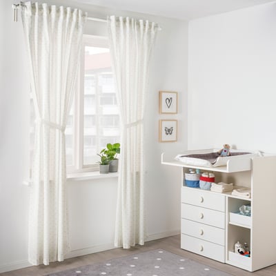 LEN Curtains with tie-backs, 1 pair, dotted/white, 120x300 cm