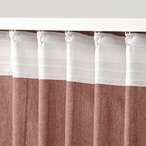 LENDA Curtains with tie-backs, 1 pair, brown-red/with heading tape, 140x300 cm