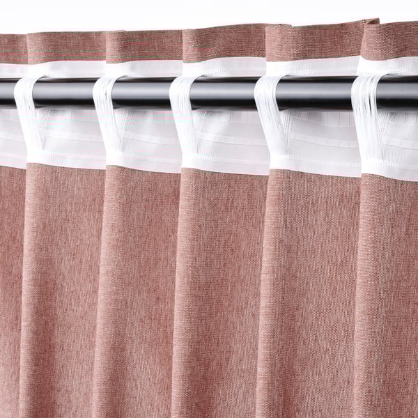 LENDA Curtains with tie-backs, 1 pair, brown-red/with heading tape, 140x300 cm