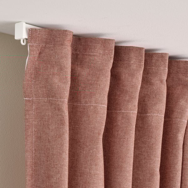 LENDA Curtains with tie-backs, 1 pair, brown-red/with heading tape, 140x300 cm