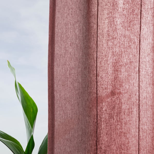 LENDA Curtains with tie-backs, 1 pair, brown-red/with heading tape, 140x300 cm