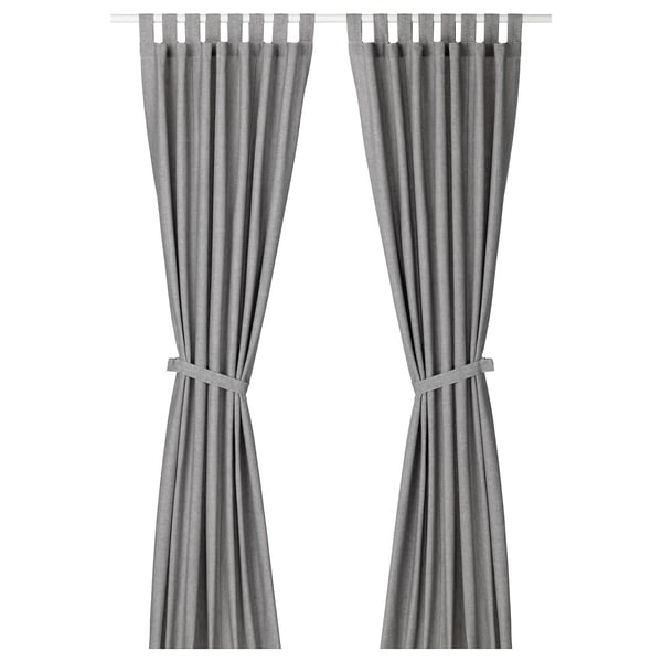 Lenda Curtains With Tie Backs 1 Pair Grey Ikea