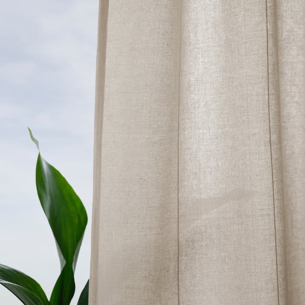 LENDA Curtains with tie-backs, 1 pair, off-white/with heading tape, 140x300 cm