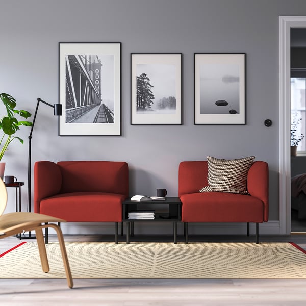 LILLEHEM 2-seat modular sofa with side table, Gunnared/brown-red metal