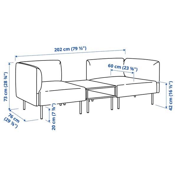 LILLEHEM 2-seat modular sofa with side table, Gunnared/brown-red metal
