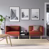 LILLEHEM 2-seat modular sofa with side table, Gunnared/brown-red wood