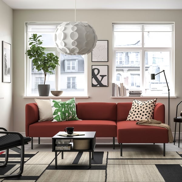 LILLEHEM 3-seat modular sofa w chaise longue, Gunnared/brown-red metal