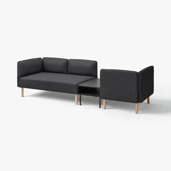 LILLEHEM 3-seat modular sofa with side table, Gunnared dark grey/wood