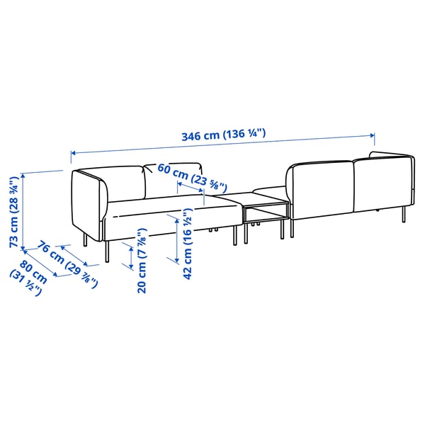LILLEHEM 4-seat modular sofa with side table, Gunnared brown-red/metal