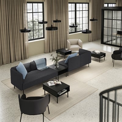LILLEHEM 4-seat modular sofa with side table, Gunnared dark grey/metal