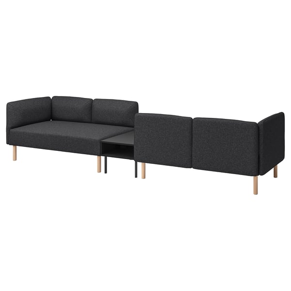 LILLEHEM 4-seat modular sofa with side table, Gunnared dark grey/wood