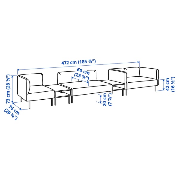 LILLEHEM 5-seat modular sofa with side table, Gunnared/brown-red metal
