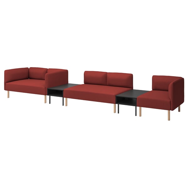 LILLEHEM 5-seat modular sofa with side table, Gunnared/brown-red wood