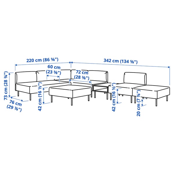 LILLEHEM 6-seat modular sofa with side table, Gunnared/brown-red wood