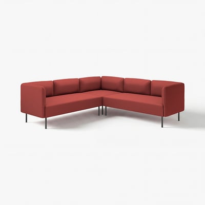 A modern LILLEHEM red corner sofa with metal legs, featuring a clean design and modular seating.