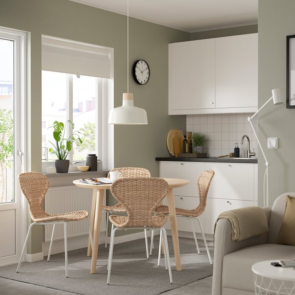 LISABO / ÄLVSTA Table and 4 chairs, ash veneer/rattan white, 105 cm