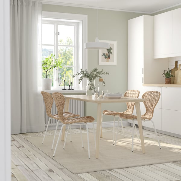 LISABO / ÄLVSTA Table and 4 chairs, ash veneer/rattan white, 140x78 cm