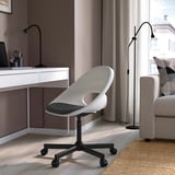 LOBERGET / MALSKÄR Swivel chair + pad, white black/dark grey