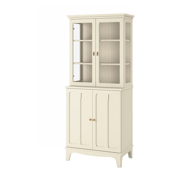 LOMMARP Cabinet with glass doors, light beige, 86x199 cm