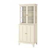 LOMMARP Cabinet with glass doors, light beige, 86x199 cm
