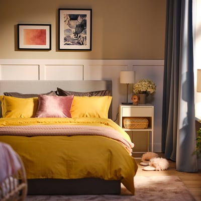 LUKTJASMIN Duvet cover and pillowcase, yellow, 150x200/50x80 cm