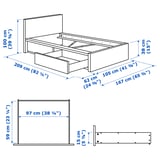 MALM Bed frame, high, w 2 storage boxes, grey stained/Leirsund, 90x200 cm