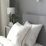 MALM Bed frame, high, w 2 storage boxes, grey stained/Leirsund, 90x200 cm