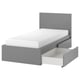 MALM Bed frame, high, w 2 storage boxes, grey stained/Leirsund, 90x200 cm