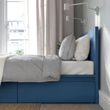 MALM Bed frame, high, w 4 storage boxes, blue, 160x200 cm