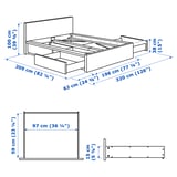 MALM Bed frame, high, w 4 storage boxes, grey stained/Leirsund, 180x200 cm