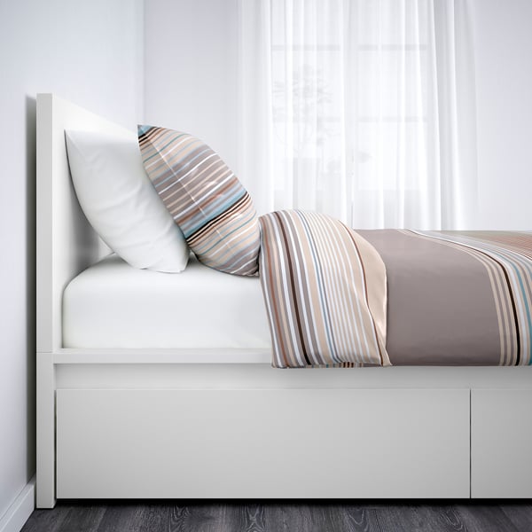 Malm Bed Frame High W 4 Storage Boxes White Leirsund Ikea