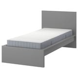 MALM Bed frame with mattress, grey stained/Valevåg extra firm, 90x200 cm