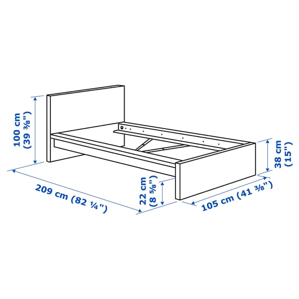 MALM Bed frame with mattress, grey stained/Vesteröy extra firm, 90x200 cm