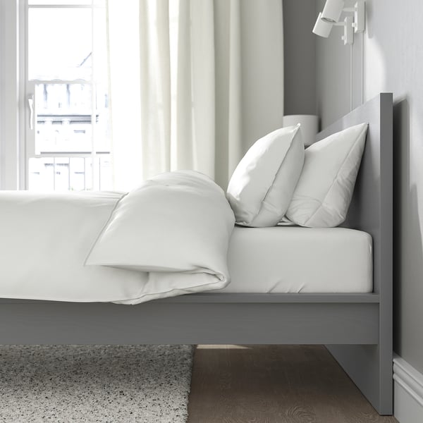 MALM Bed frame with mattress, grey stained/Vesteröy extra firm, 180x200 cm