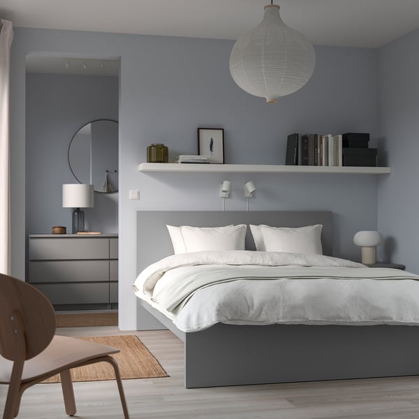 MALM Bed frame with mattress, grey stained/Vesteröy firm, 140x200 cm